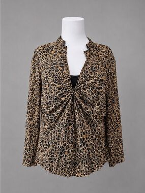 Ann Taylor Petite 14 Silk Brown & Black Twist Front  Blouse
